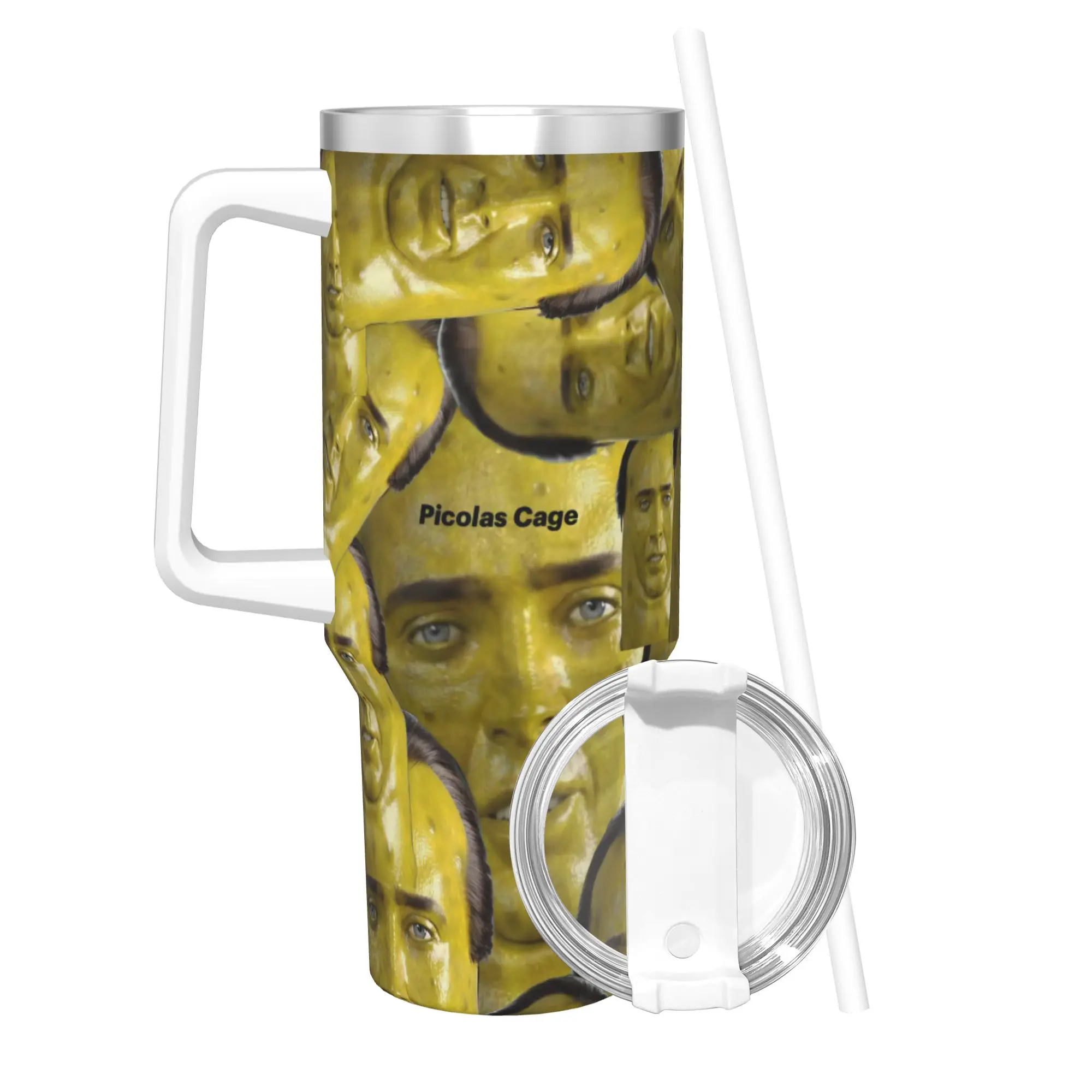 Nicolas Cage Tumbler With Straw  Stainless Steel Tumblers Cup Double Wall Vacuum Insulated for Cold Or Hot 40oz