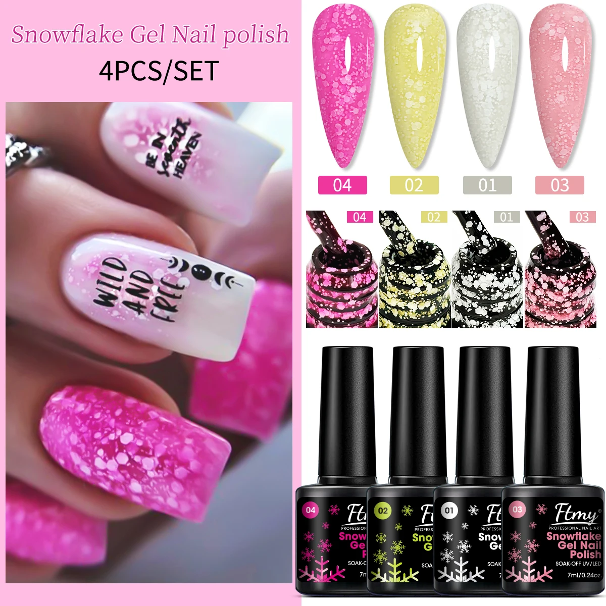 4 قطعة Nowflakes جل طلاء الأظافر بريق سنو الترتر جل نقع قبالة الأشعة فوق البنفسجية هلام شبه دائم مسمار الفن تصميم الورنيش #1
