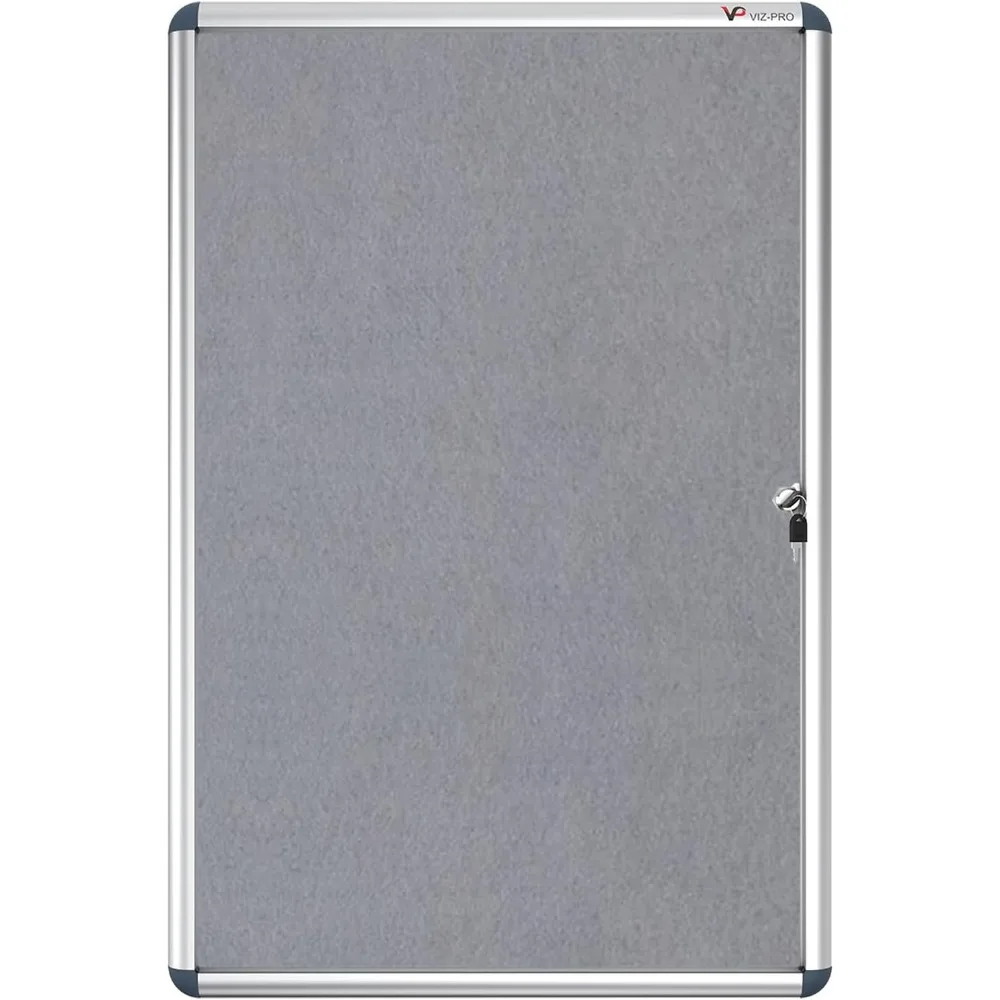 Noticeboard de alumínio com tampa à prova de violação de tecido cinza 36x24 polegadas