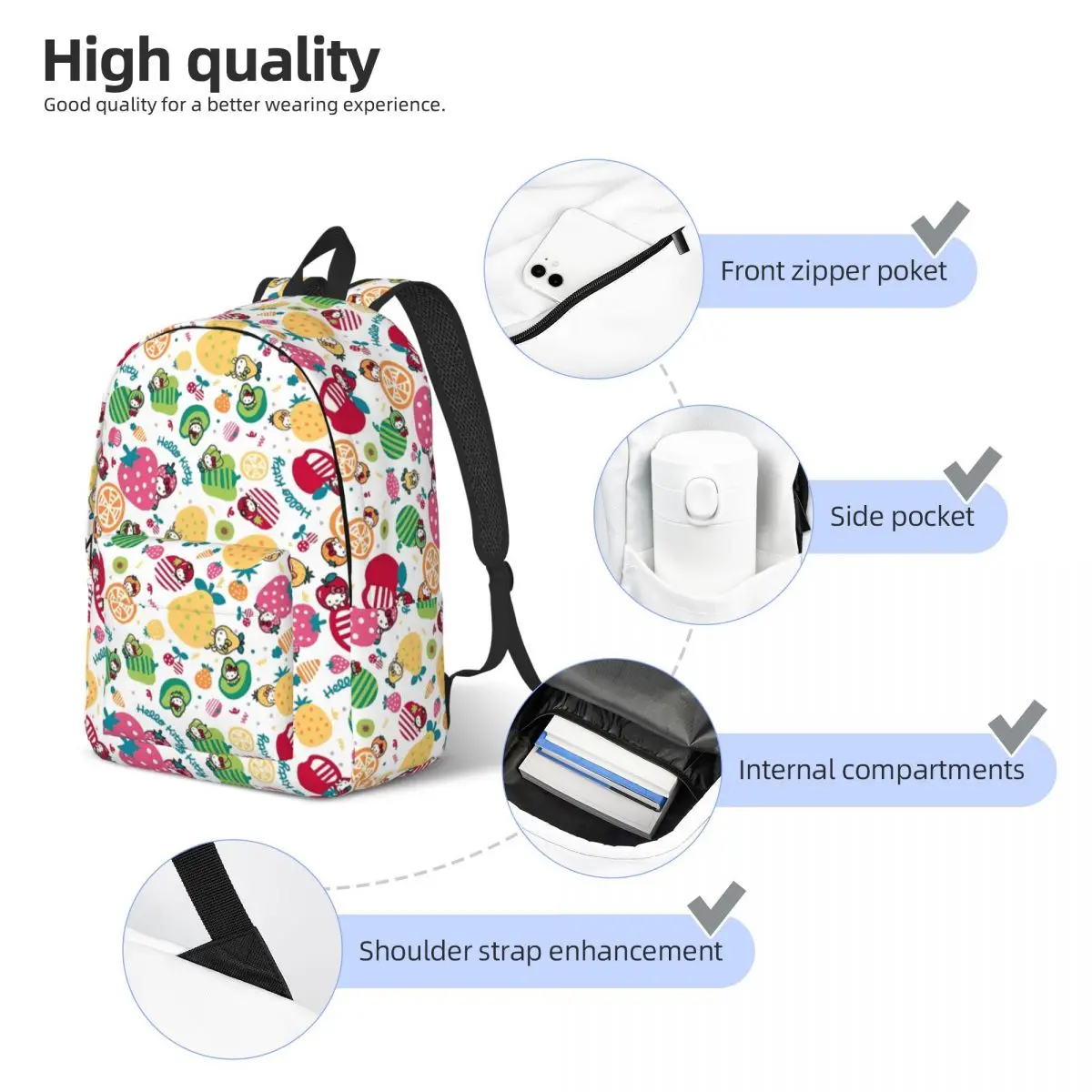 Hello Kitty Fruit Rugzak voor Jongen Meisje Kinderen Student School Boekentas Kawaii Canvas Dagrugzak Kleuterschool Primaire Tas Outdoor