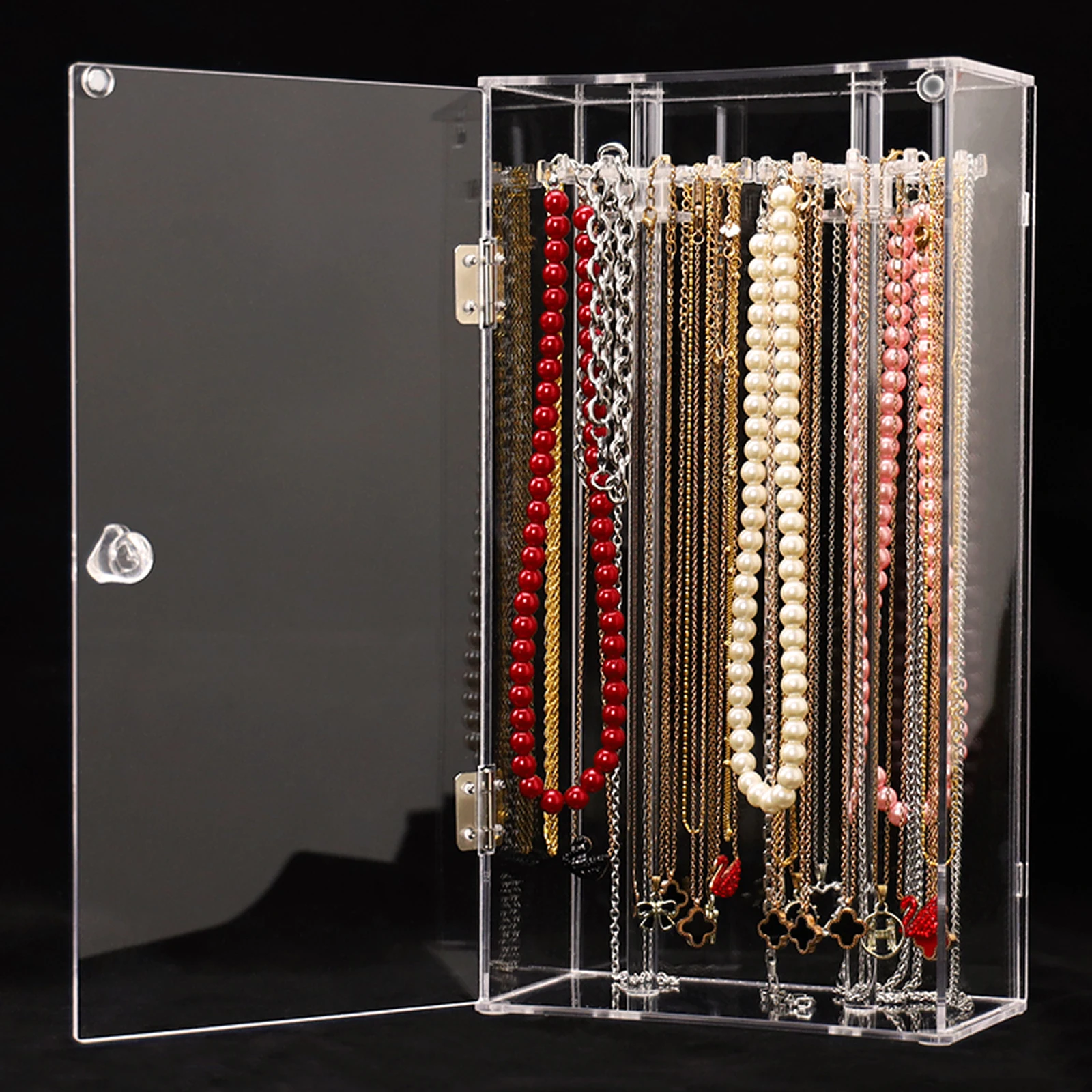 

Вращающаяся шкатулка для драгоценностей, прозрачный акриловый держатель для ожерелья с несколькими крючками, поднос для колец, подставка для ожерелья, сережек