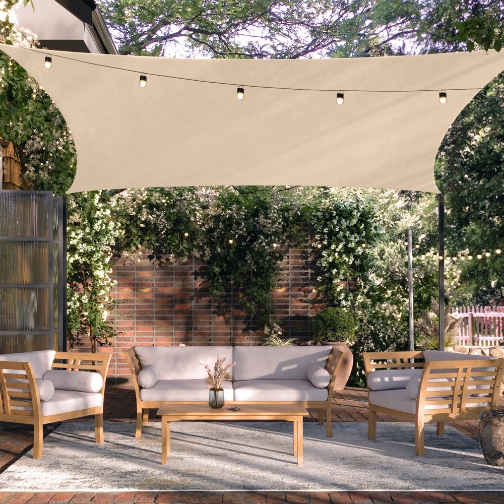 10x13ft UV Blocking Sun Shade Sail Outdoor Canopy Patio Deck Pool Garden with D-Rings Ropes Easy Installation Durable Material