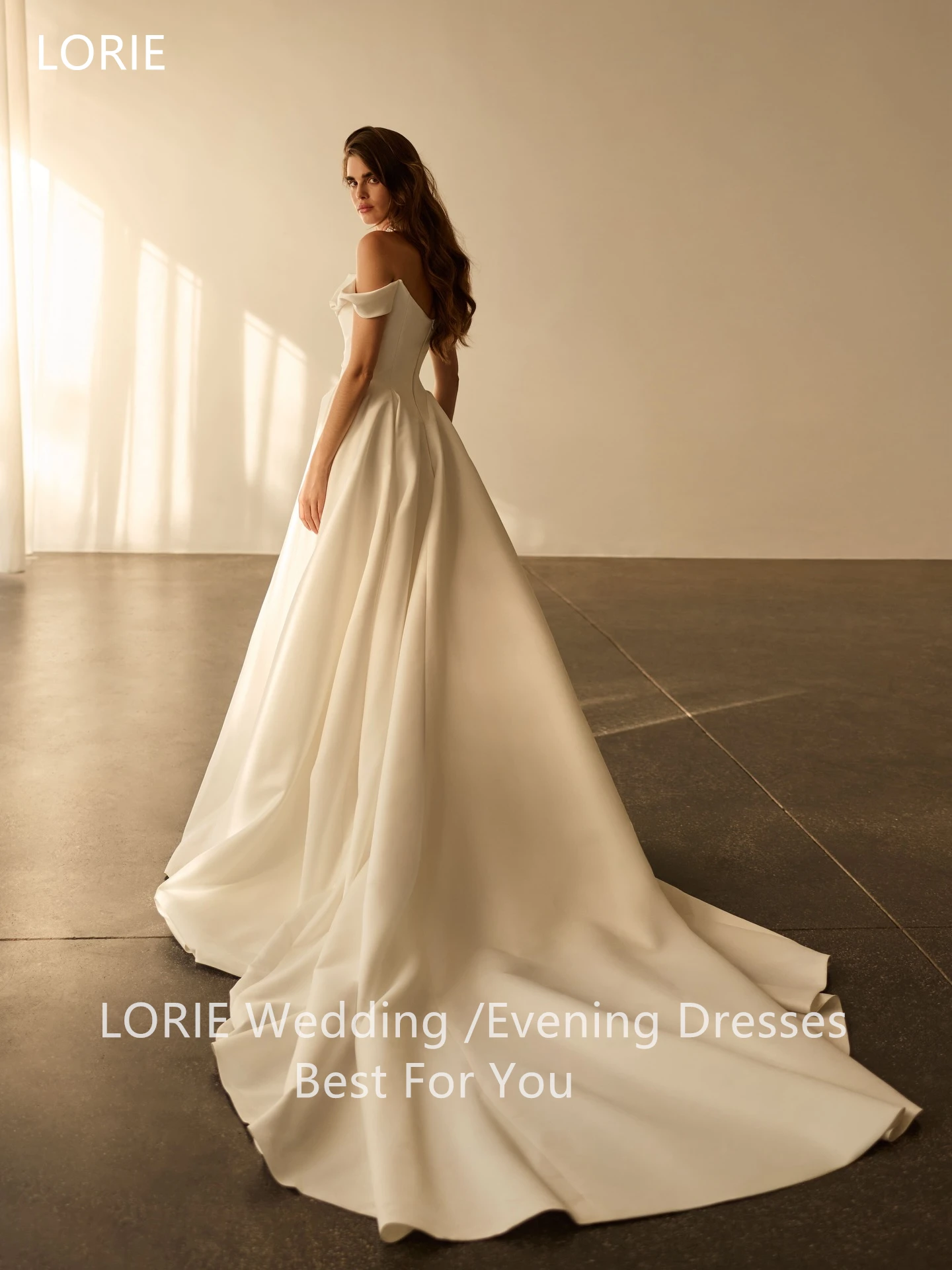 LORIE Simple Satin Wedding Dresses Off The Shoulder Pleats Bride Prom Gown Draped A-Line Floor-Length Bridal Gowns Customized
