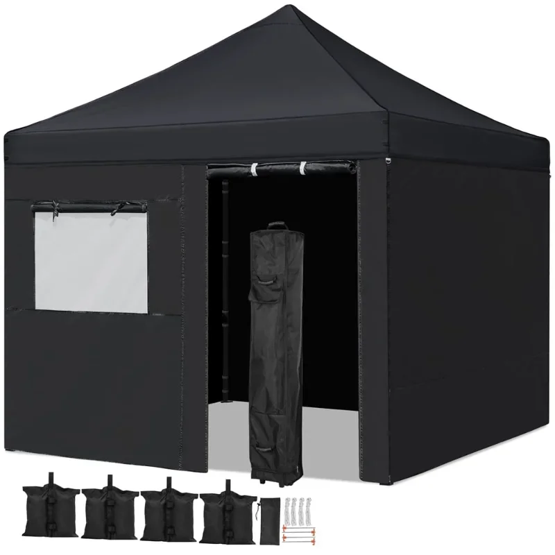 

10' x 10' Enclosed Outdoor Canopy with Wheeled Carry Bag, Blackparty tent shed pergola