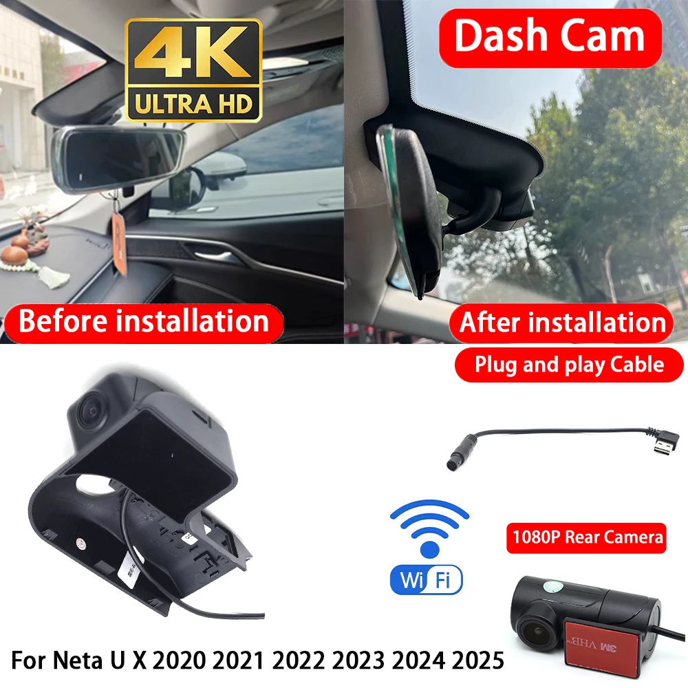 for Neta U X 2020 2021 2022 2023 2024 2025 4K Dash Cam Front Rear Car Camera DVR Wifi Plug & Play Video Recorder Loop Recording