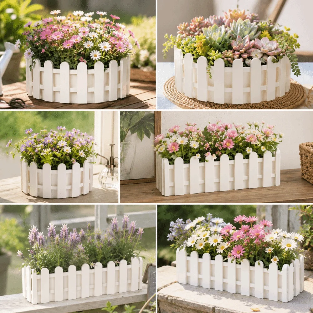 Simple Small Fence Flowerpot Rustic Style Garden Decoration Planter Box Greenery Container Flower Pot Basket Garden Decoration