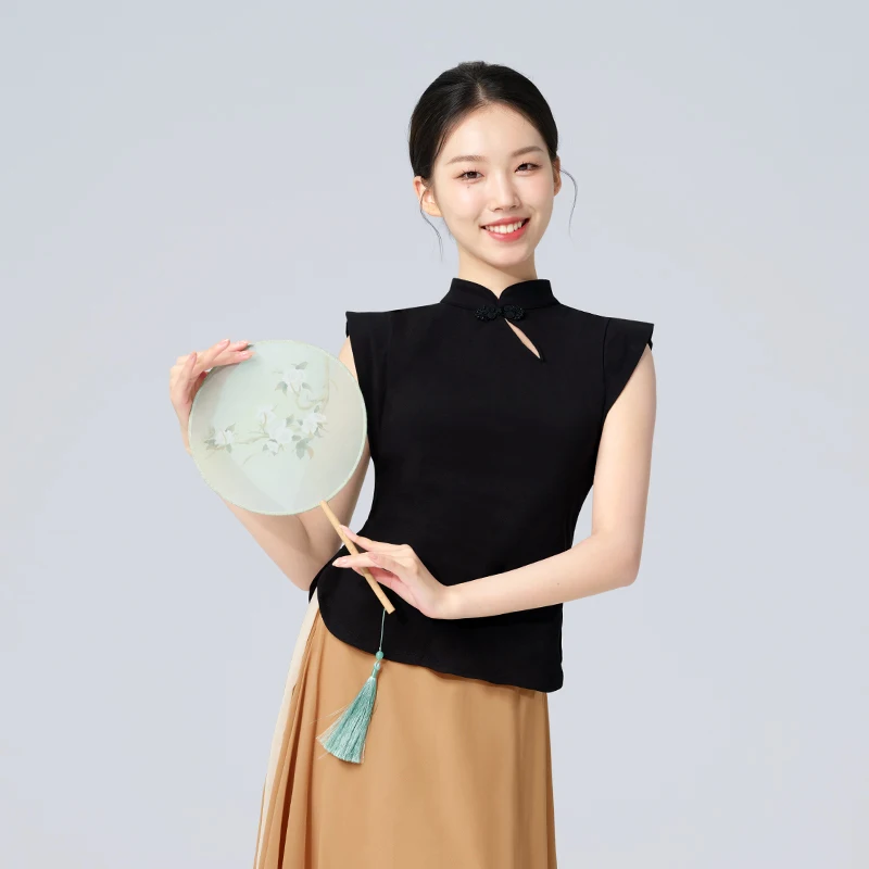Women Dance Tops New Chinese Cheongsam Collar Clasp Dance Tops Stand Up Collar Classical Dance Costumes Waistcoat