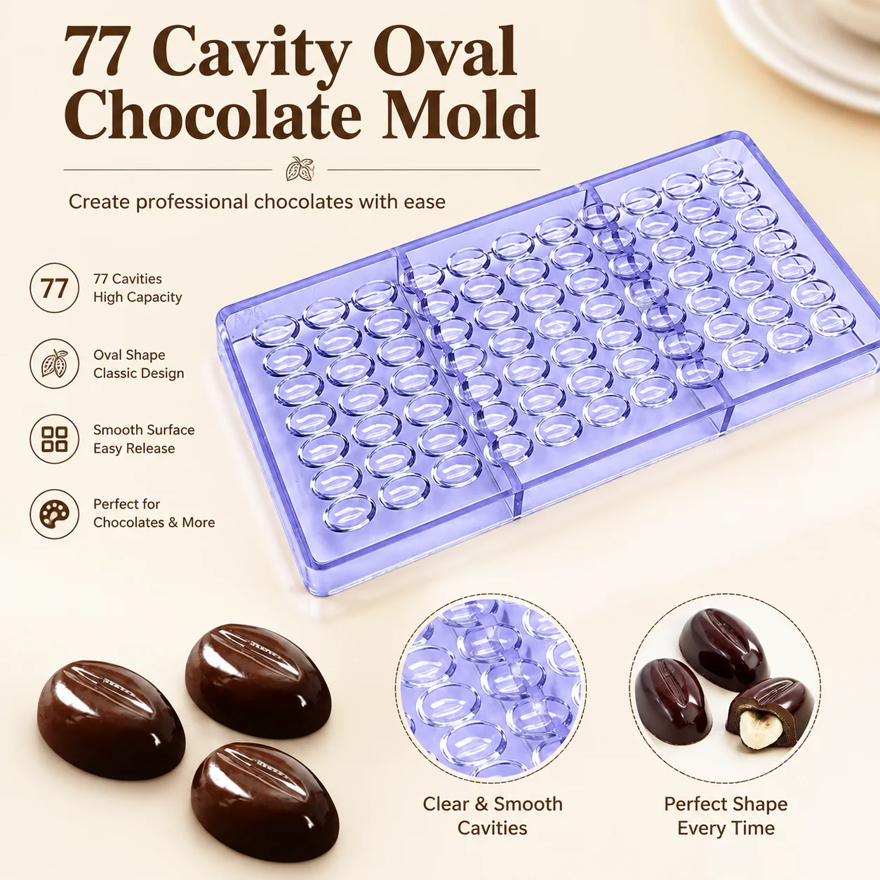 Polycarbonate Chocolate Mold, Coffee Bean Shape Candy Mould, Mini Espresso Bean Bonbon Chocolate Mold for Homemade Confectionery