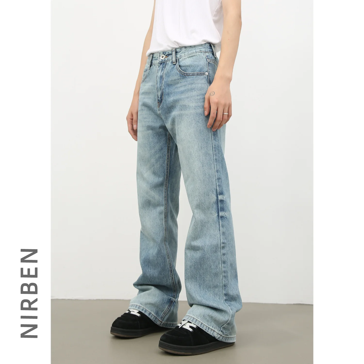 American High Street Vintage Men's Blue Black Grey Casual Simple Daily Simple Basic Straight Jeans Pants Male Denim Trousers
