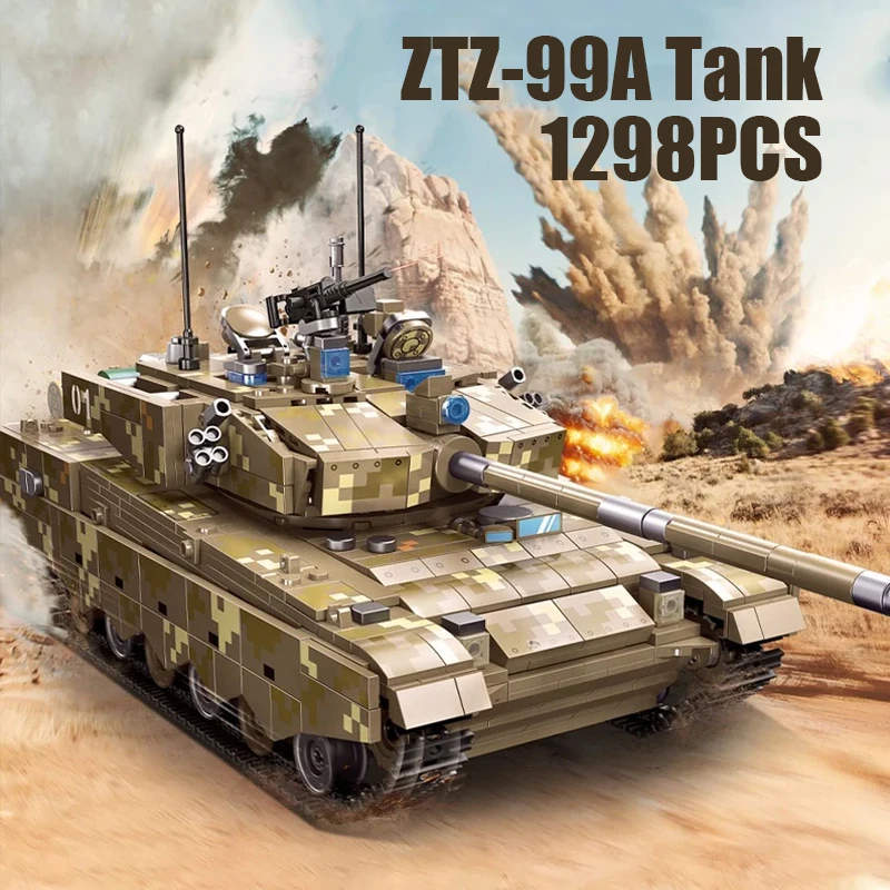 

1298PCS Military Tank Building Blocks Model Armored Vehicle DIY Bricks Toys Rotating Turret Desktop Ornament Educational Toys