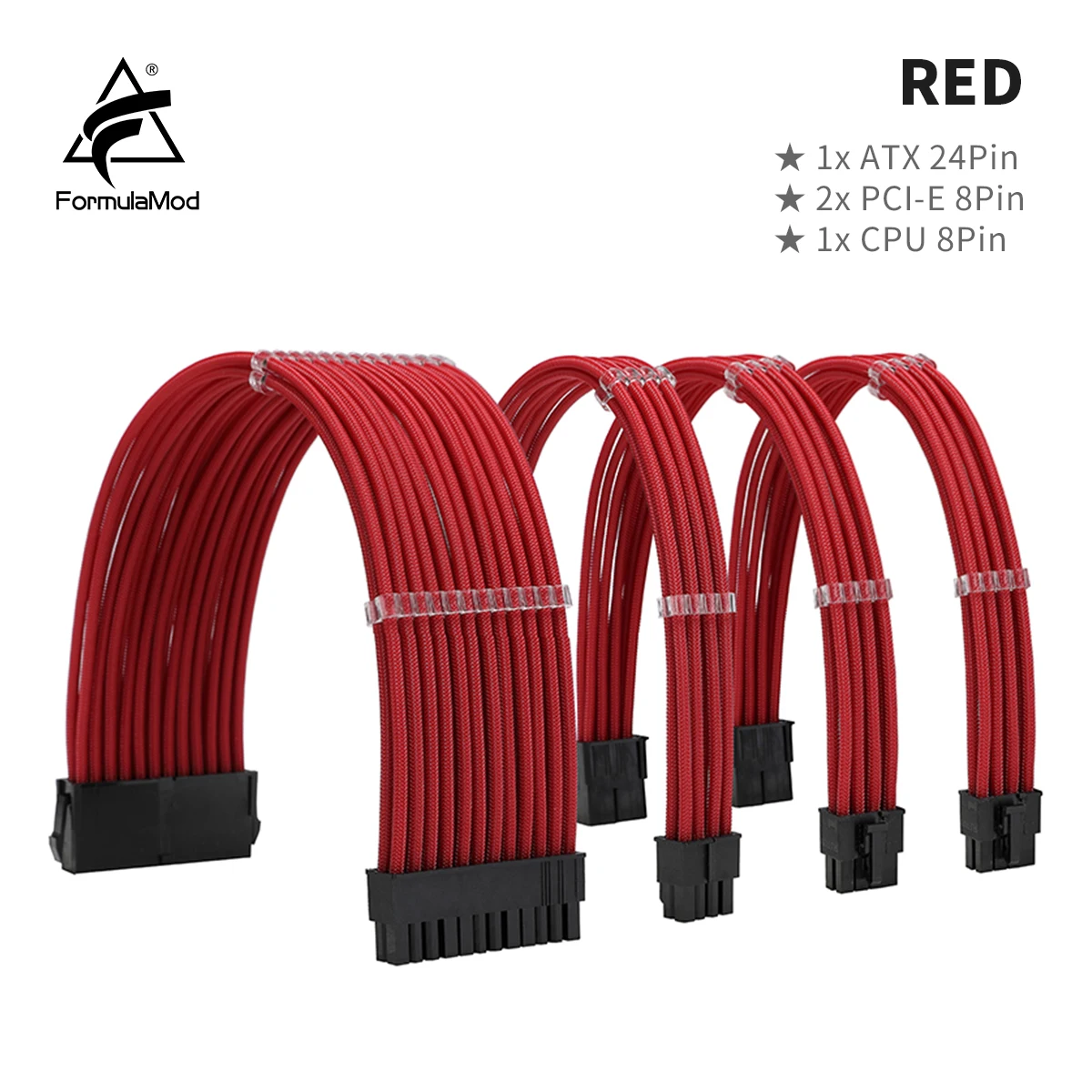 FormulaMod All White PSU Extension Cable Kit , Solid Color Cable Solid Combo 300mm ATX24Pin PCI-E8Pin CPU8Pin With Combs