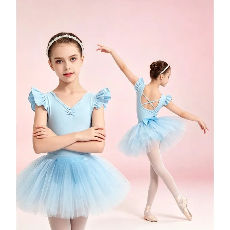 Girls Sleeveless Ballet Leotard Tutu Dress Kids Dance Outfit Gymnastics Training Costume Summer Daily Practice Stage Performance