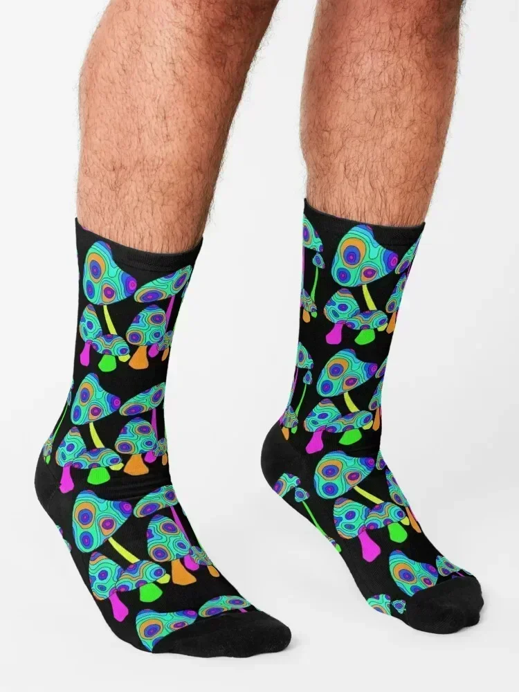 Technicolor Mushrooms Green Fungi Socks golf christmas stocking loose floral Socks Male Women's