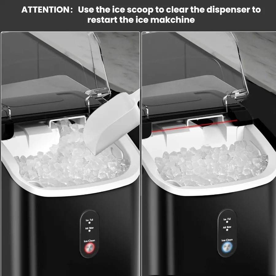 컴팩트한 카운터탑 너겟 제빙기, 셀프 클리닝 기능 및 소닉 아이스 기술 탑재, 24시간당 35파운드의 얼음 생산