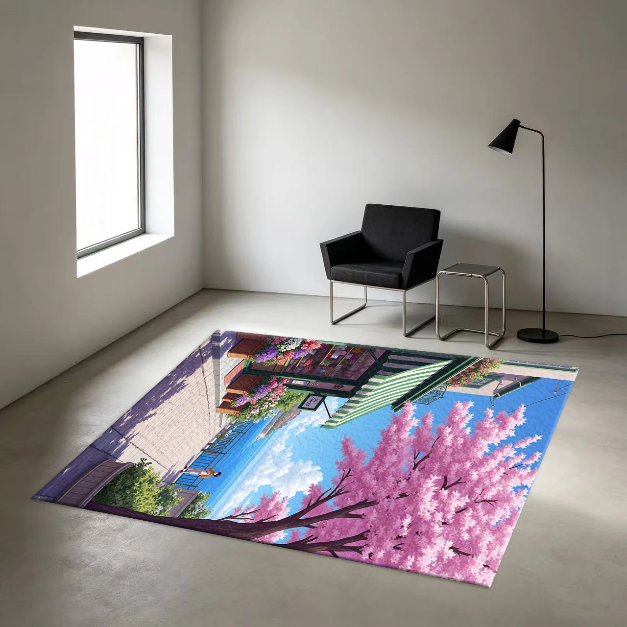 Anime Sakura Coast Town Street Scene Carpet Floor Non-Slip Mat