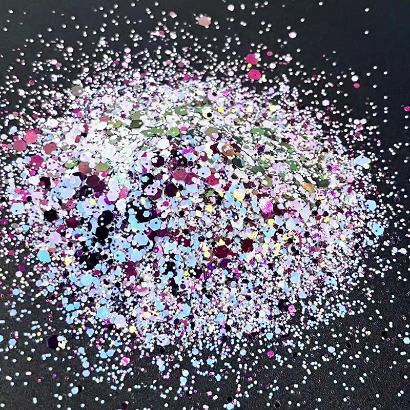 雪の形をしたマニキュア,白,ピンク,青,オレンジ,混合色,クラフト,光沢,マニキュア,カメレオン,樹脂,50g