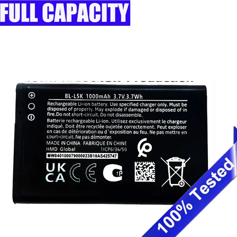 Brand New BL-L5K BL L5K Battery For Nokia 105+/Plus(2022) TA-1428 1456 1447 1000mAh  Rechargeable  Bateria