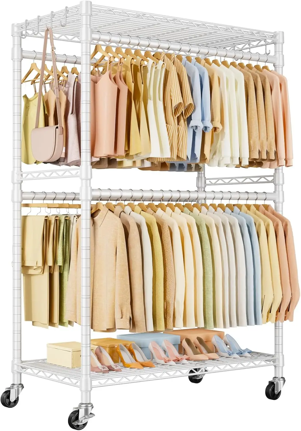 

HOME P4 Plus Rolling Clothes Rack Heavy Duty, Clothing Racks for Hanging Clothes, Free Standing Garment Racks with Wheels, Po