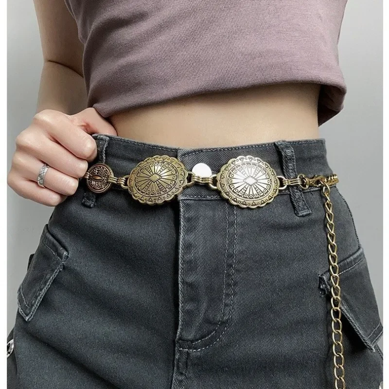 Metal Bohemia Waist Chain Women Vintage Hollowed-out Carved Silver Gold Crop Tops Decoration Waist Belt Dress Jewelry Accessory
