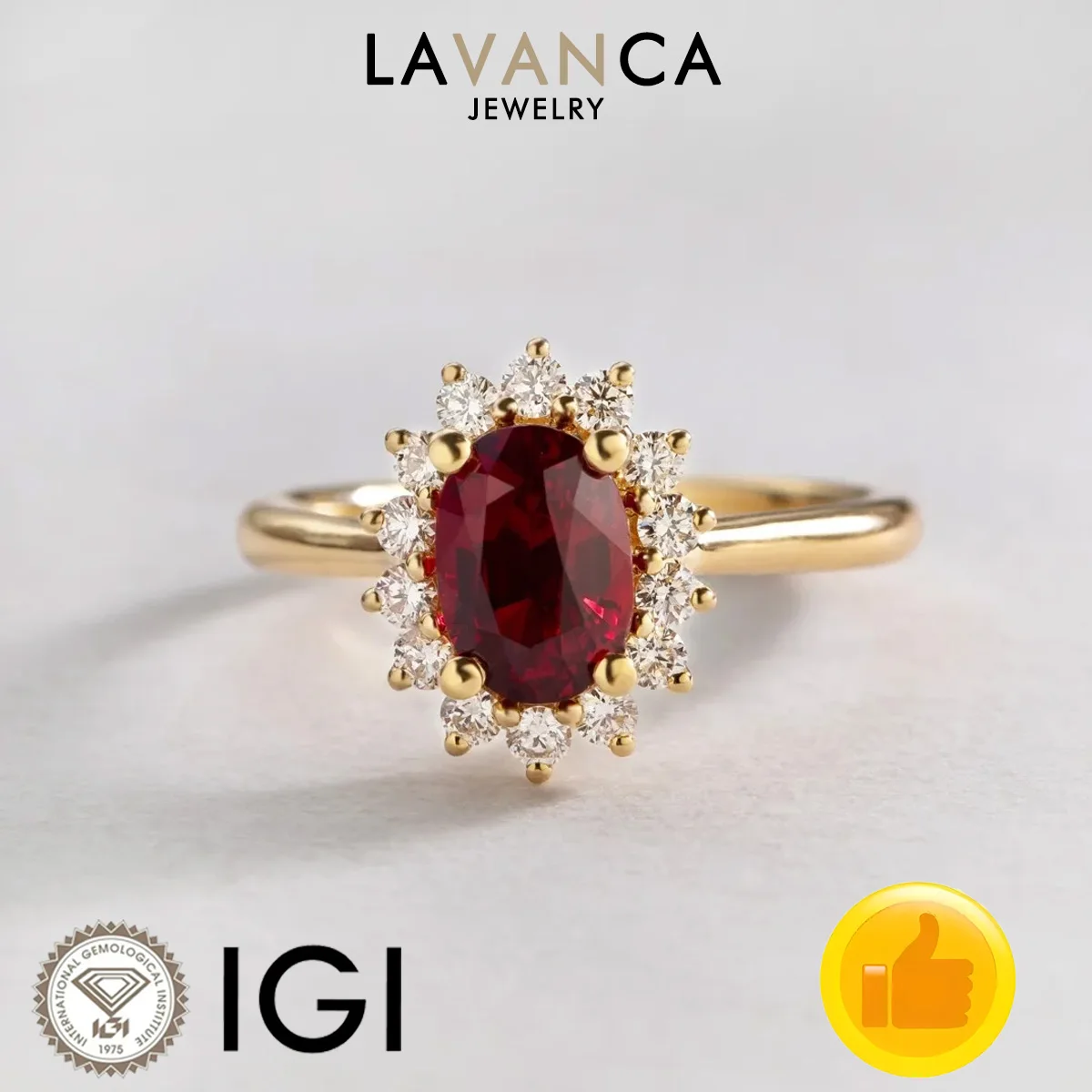 

Sunflower Shaped Lab Ruby Diamond Ring Oval Lab Grown Ruby With Round Lab Diamond Ring 9K/14K/18K Yellow Gold Engagement Ring