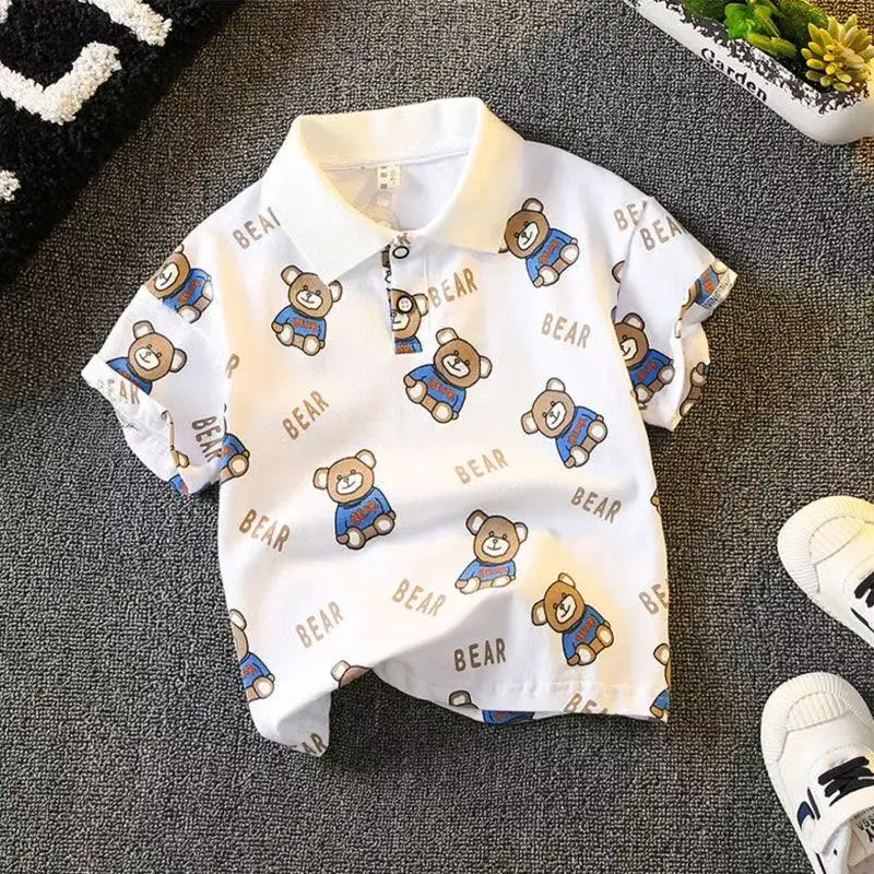 

Children's Summer T-shirt Pure Cotton PoLo Shirt for Boys and Girls handsome Little Bear Pullover Shirt for Children