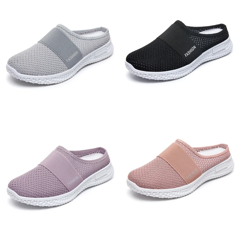 Sandalias de mujer, zapatos nuevos, zapatillas envueltas con uso externo, zapatos informales transpirables de malla, zapatos cómodos medio resbaladizos para mujer