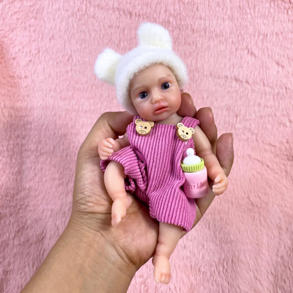 Mini 6 Inch 15CM Silicone Reborn Baby Doll LouLou Awake Girl Soft Solid Silicone Washable Body Doll Birthday Christmas Gift