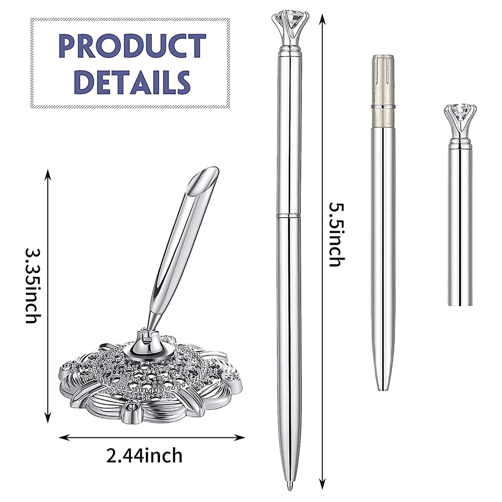 中空丸署名ペンホルダーセット、大型ダイヤモンドクリスタルペン、オフィス用デスクに取り付け、シルバー、2個