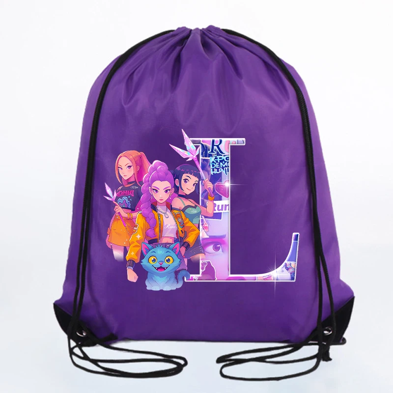 حقائب برباط من K Pop Demon Huntersd حقائب تخزين مطبوعة بحروف كرتونية كاواي للأطفال بسعة كبيرة حقيبة ظهر مقاومة للماء