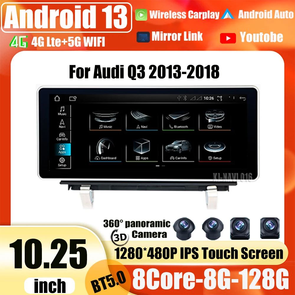 

Android 13 System Car Multimedia Stereo Radio For Audi Q3 8 Core Google WIFI 4G SIM IPS Touch Screen GPS Navi Carplay 4G LTE