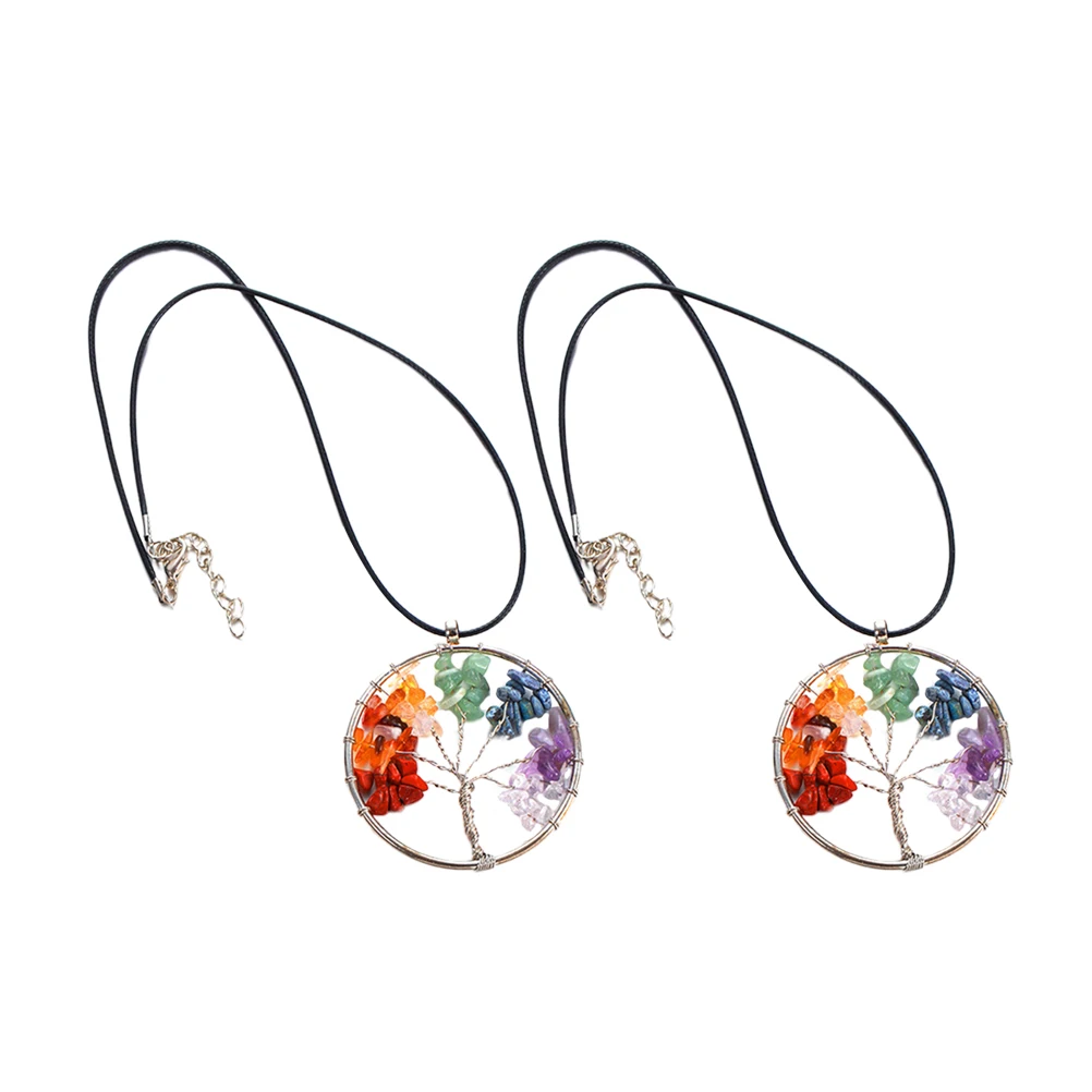 

2pcs Tree of Life Necklace Women Natural Stone Pendant Gravel Gemstone Health Lucky Jewelry Gift