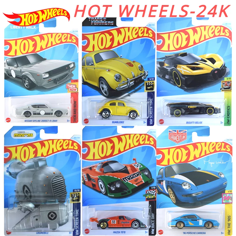 24K Original Hot Wheels Car Toys for Boy 1/64 Diecast Lamborghini Sesto Elemento Porsche 911 Bumblebee Bugatti Bolide Mazda 787B