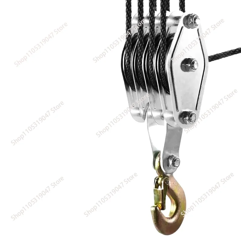 Compact 4-Wheel Pulley System: 2200LB Block & Tackle Hoist with 65ft x 1/4
