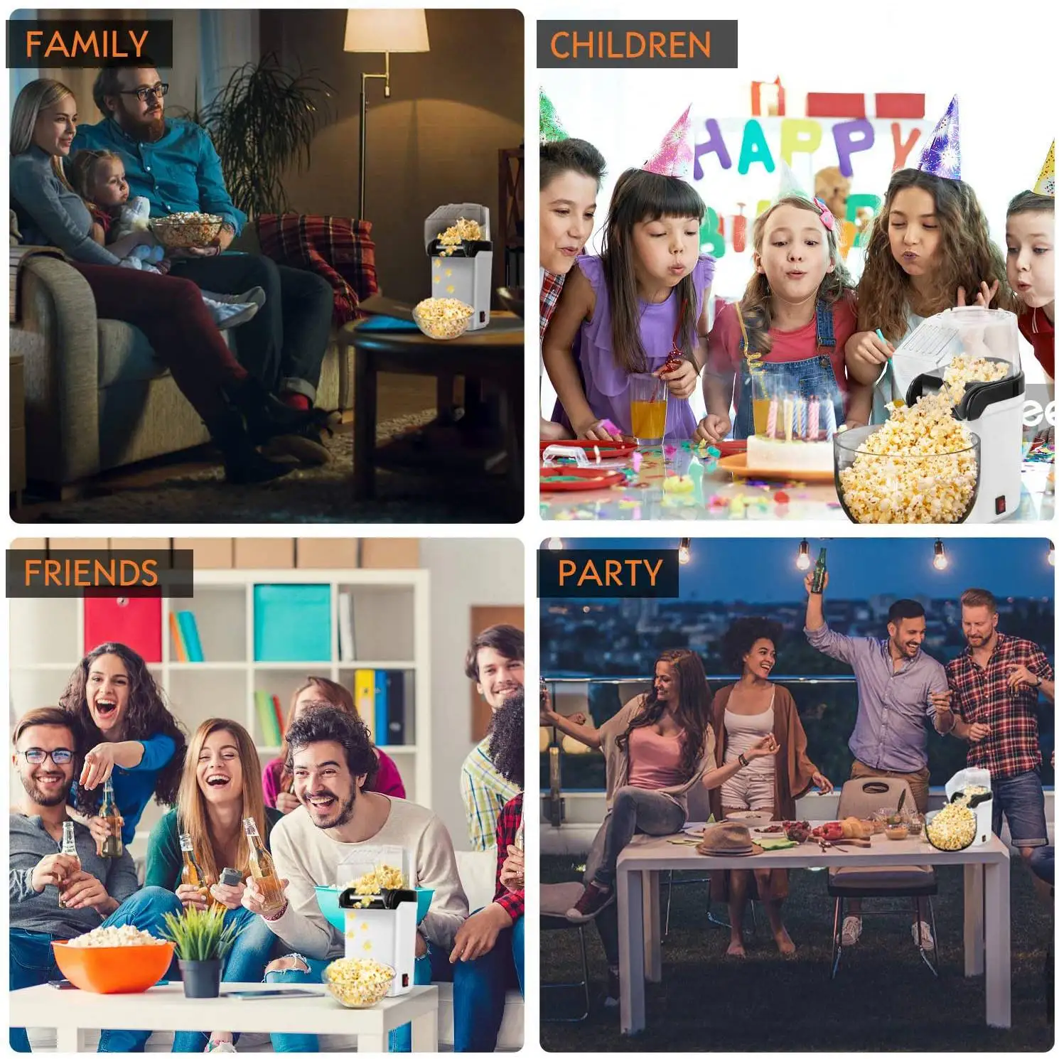 

BAAU Air Popcorn Popper Maker, Electric Hot Air Popcorn Machine-1200W, Oil-Free