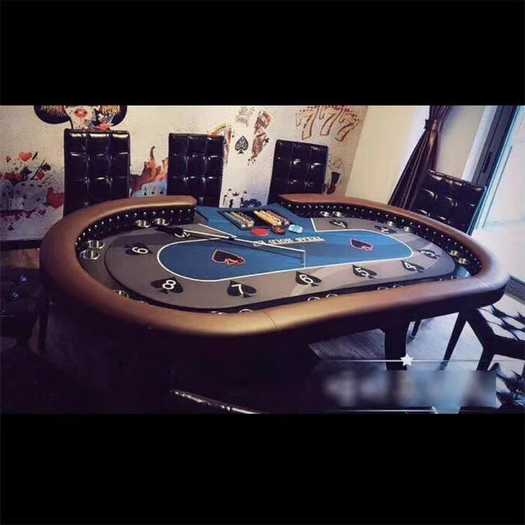 Nuevo Texas Hold'em mesa azul-gris mantel marrón reposabrazos cuero negro pista