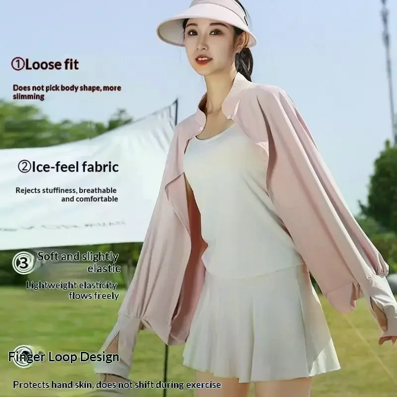 Casual Women's Sunscreen Shawl Solid Color Breathable Sunscreen Capes Long-sleeve Ice Silk Thin Coat Summer Outdoor