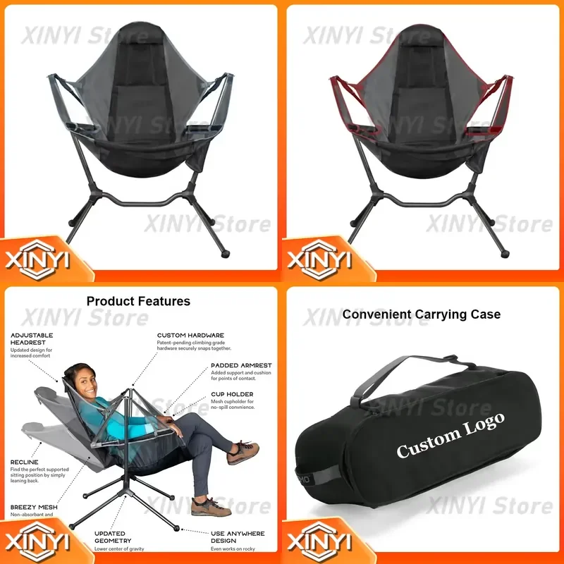 Luxury Portable Adjustable Foldable Chaise Lounge for Outdoor Fishing Camping Swing Rocking Chair Thickened Folding Lounge