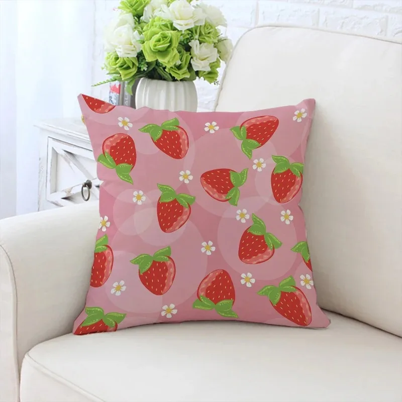 40x40cm pillowcase Strawberry cute printed sofa cushion cover, home headboard backrest chair waist cushion 45x45cm