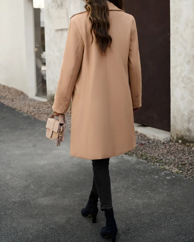 Solid Color Commuting Cardigan Coat with Slim Fit Collar and Button Pocket Design for Autumn and Winter Casual Fashion Jacket