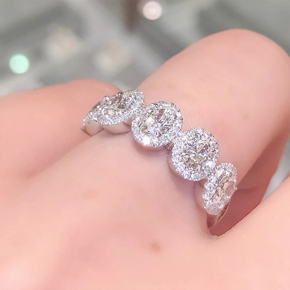 Huitan Exquisite Oval Cubic Zirconia Band Women\'s Rings for Engagement Wedding Accessories Luxury Silver Color Female Jewelry