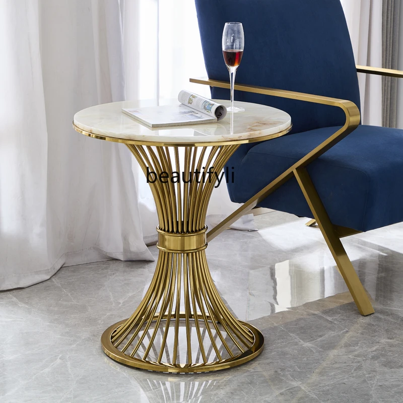 

Light luxury stainless steel corner table creative and simple modern marble sofa edge table for home use, small coffee table