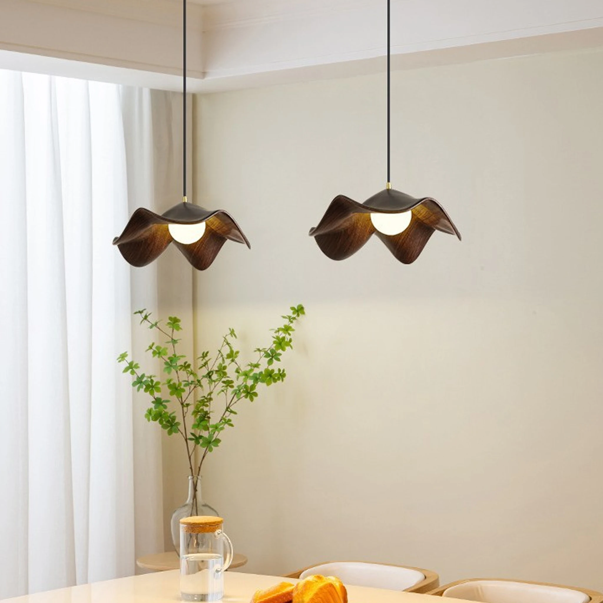 Modern Flower Pendant Light Wood Grain Creative LED Pendant Lamp Dining Table Coffee Shop Bedroom Living Room Hanging Lamp