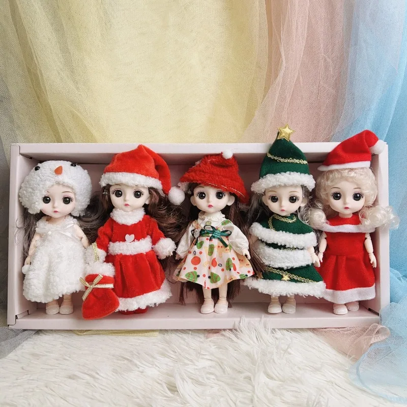 

Hot mini childlike doll Christmas doll holiday birthday gift 17 cm plush princess joints rotatable children's toys.