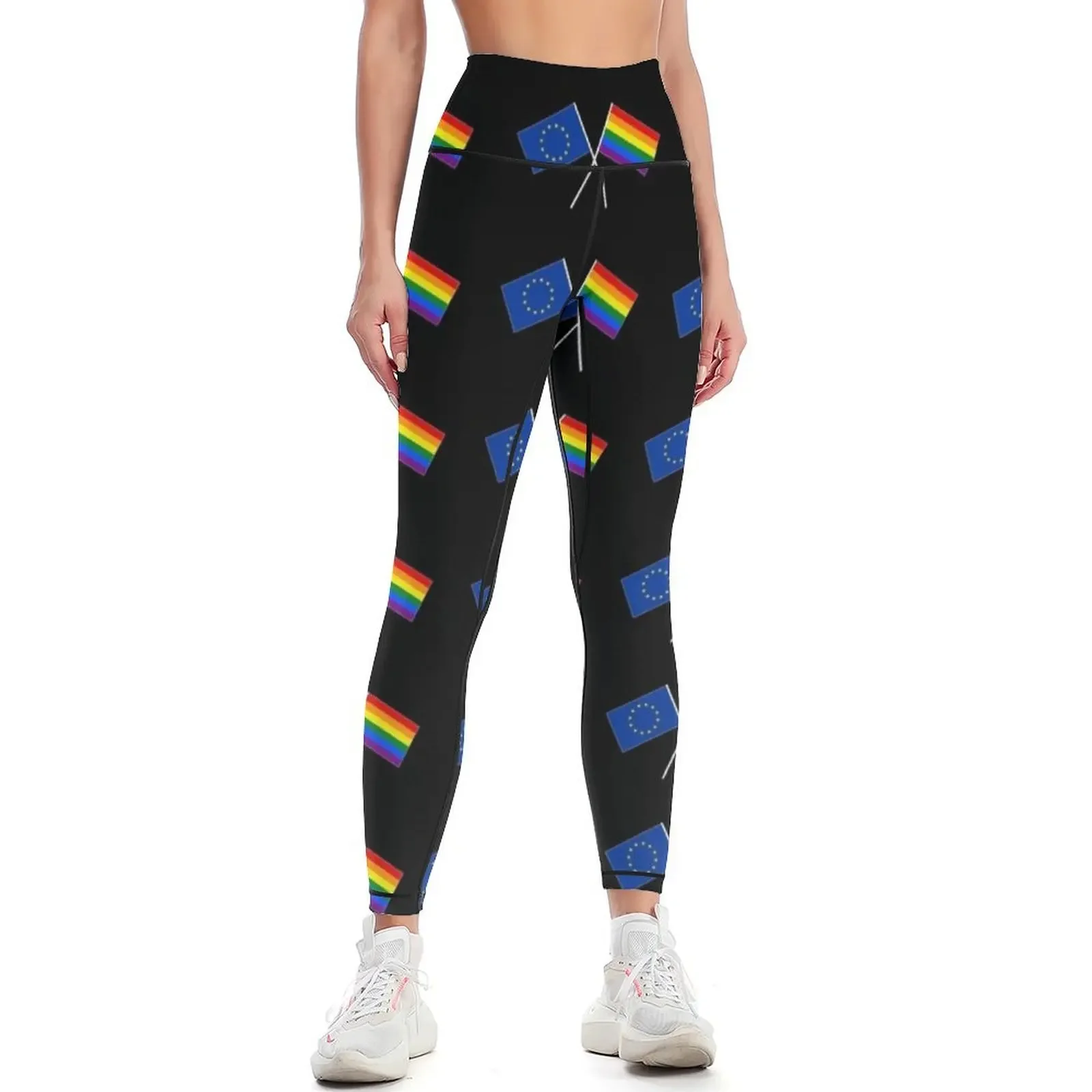

Europe EU rainbow flag crossed banner flag Leggings sport legging sportswear for gym sports shirts gym Womens Leggings