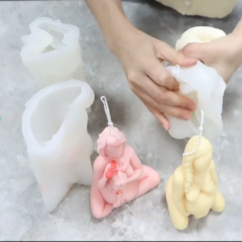 3D Mother Baby Silicone Candle Mold Pregnant Woman Figure Epoxy Resin Mold DIY Childbirth Candle Soap Plaster Mould Home Decor