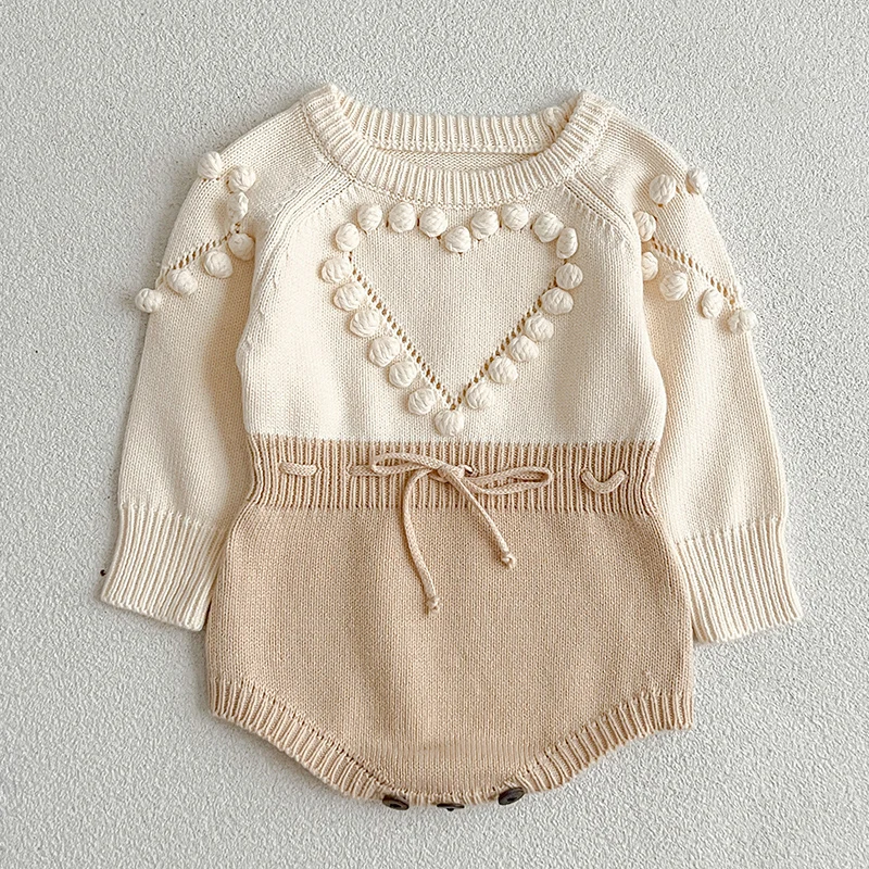 2024 New Autumn Children Knitted Clothes Newborn Baby Girls Knitted Bodysuits Long Sleeved Splicing Korean Style Climbing Suit