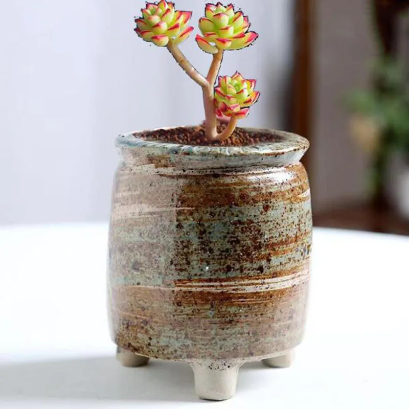 Kiln Transmutation Blue Brown Color Fleshy Plant Pot Retro Flowerpot Bonsai Vase Container Desktop Ornaments Planter Home Decor