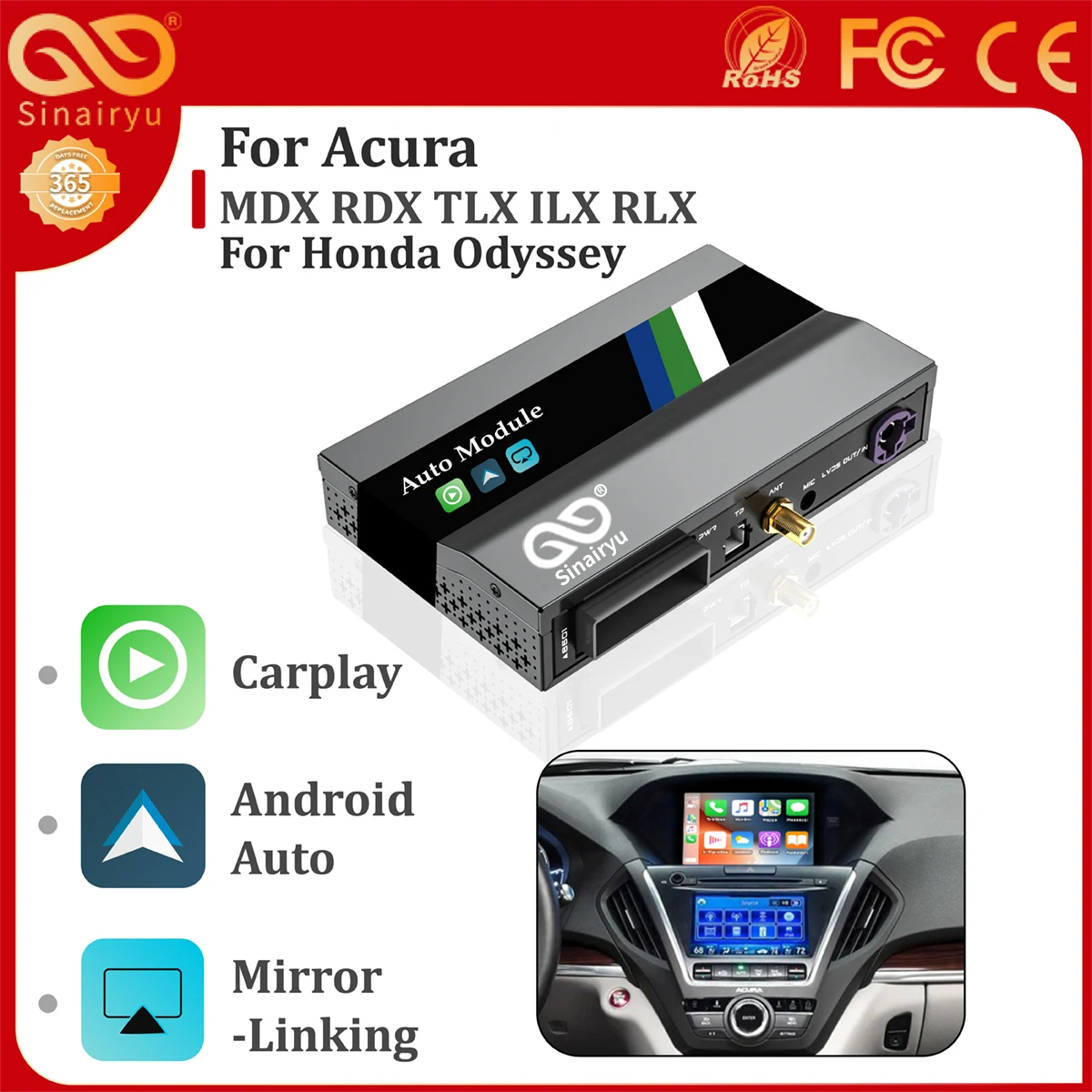 Wireless Apple Carplay For Acura MDX RDX TLX ILX RLX 2014-2018 Android Auto Support Rear Camera Mirror Link AirPlay Radio Player