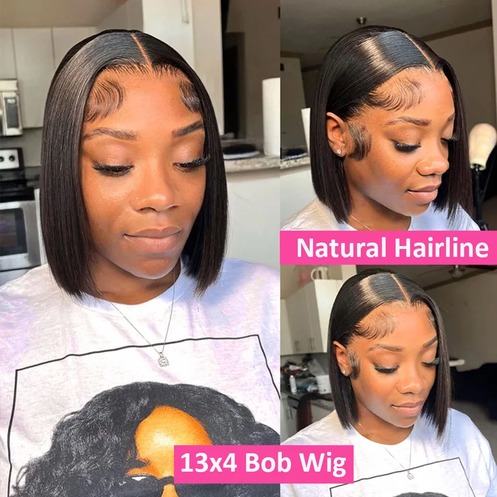 10-16inch Short Silky Straight Bob Wig Straight Brazilian 100% Human Hair 13x4 Lace Frontal Wigs 200% HD Lace Front Bob Wigs