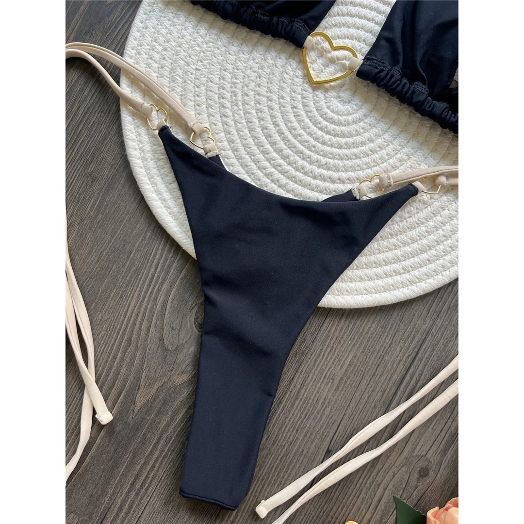 Halter Metall Herzförmiger Mini-Tanga-Bikini Damen-Badeanzug Zweiteiliger Bikini-Set Badebekleidung Badeanzug Schwimmen V6039 – Detail 28